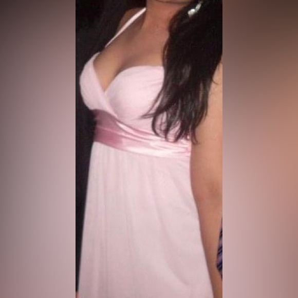 Vintage Knee Length Satin/Chiffon Light Pink Formal Dress - Picture 13 of 16